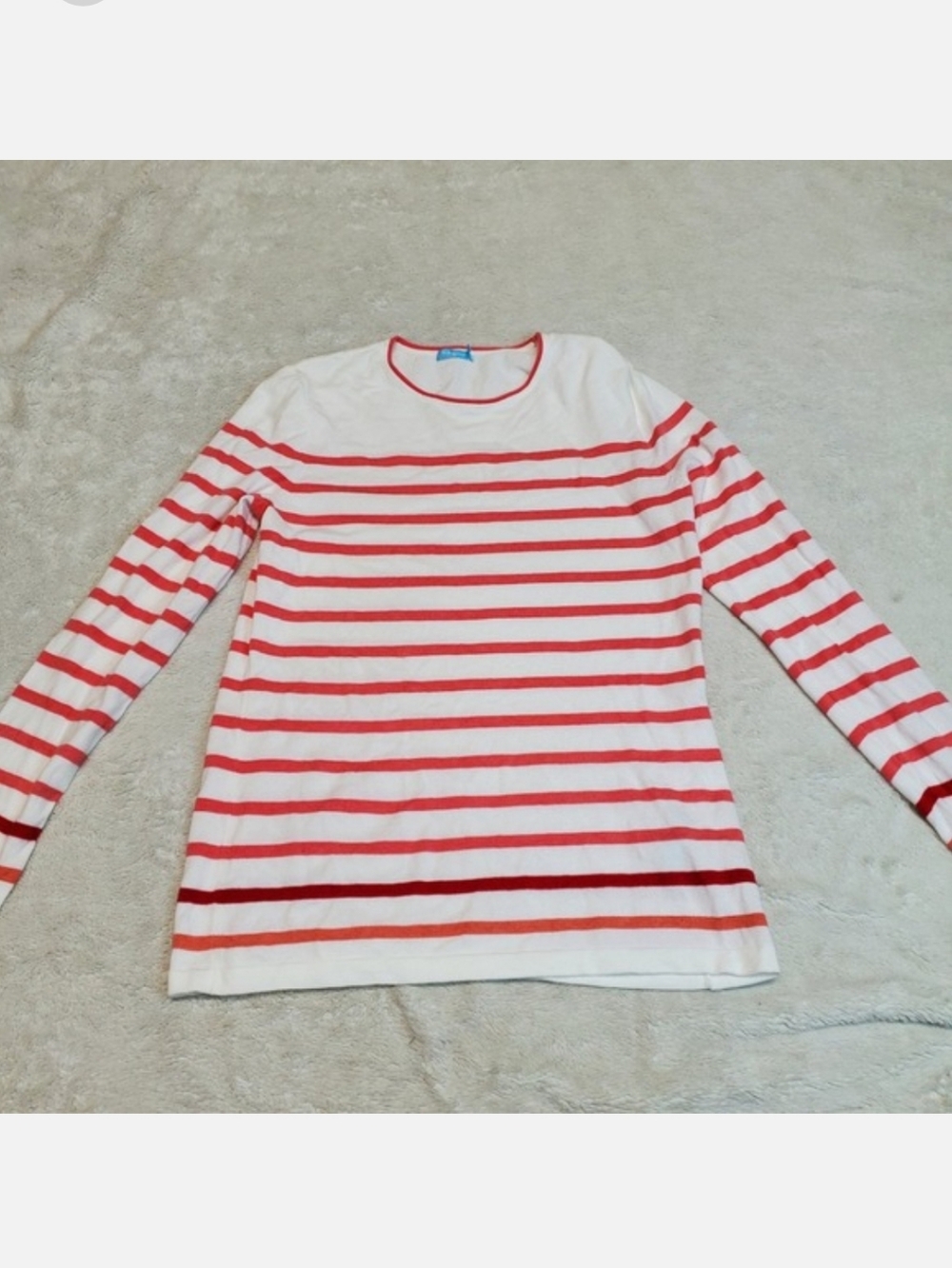 J. McLaughlin White Red Stripe Classic Cozy Basic Cottagecore Knit Sweater Small